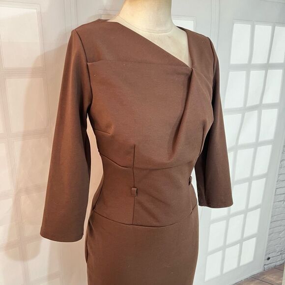 New York & Company Brown Classic 3/4 Sleeve Sheath Dress Size Small - Picture 2 of 11